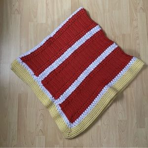 Vintage Hand knit crochet yellow and orange throw blanket Afghan